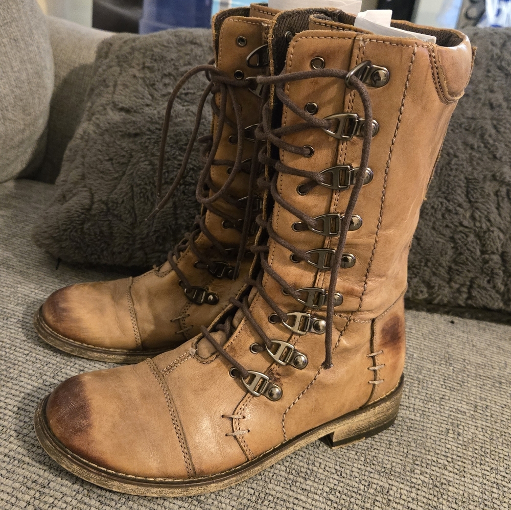 Bed Stu Brown Combat Moto Boots Rugged Leather